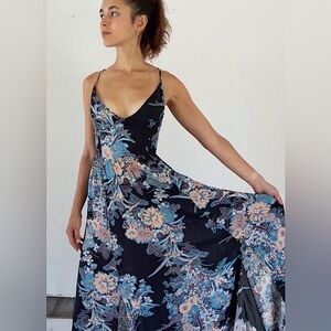 Free People floral black and pink Through The Vine Maxi Dress. size small.